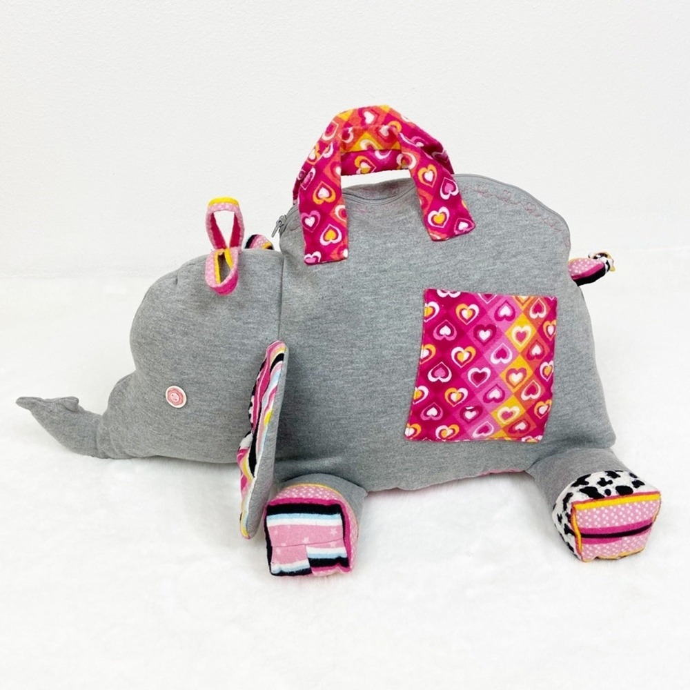 Kids Sleepover Overnight Bag Tote Handmade Patchwork Elephant Jersey Cotton Girl